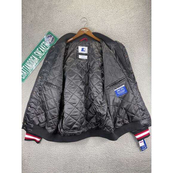Starter Retro Satin Varsity Bomber Jacket Mens 2XL Black Red $225 NWT XXL NEW - Picture 9 of 10